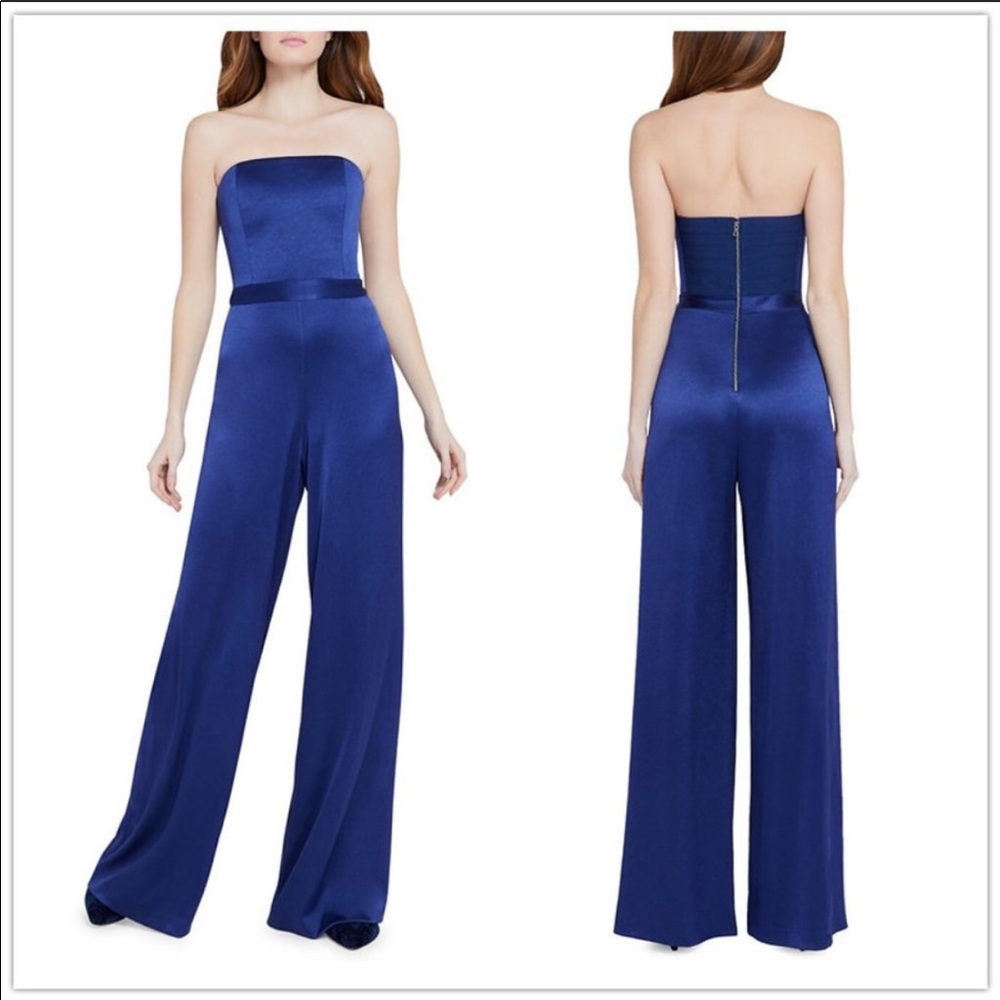 Alice + Olivia Athena bustier satin wide leg jumpsuit